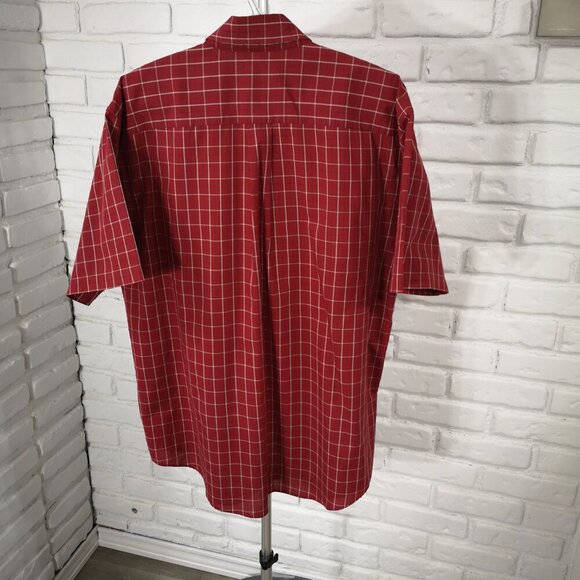 Van Heusen Men's Size Large (16-16 1/2) Red & Cream Plaid No Iron Shirt - Picture 2 of 7